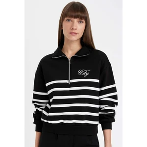 Regular Fit Yarım Fermuarlı Dik Yaka Çizgili Kalın Sweatshirt D5297AX24AU