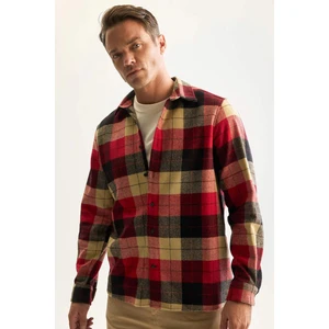 Regular Fit Polo Yaka Kareli Oduncu Flanel Uzun Kollu Gömlek D7190AXNS