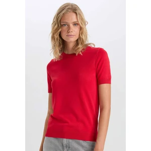 Regular Fit Bisiklet Yaka Kırmızı Kısa Kollu Triko Kazak D6916AX24AU