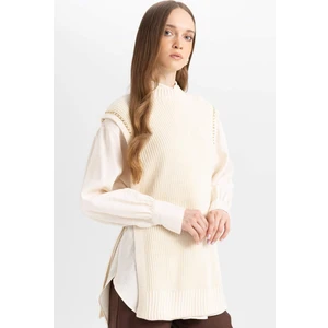 Yarım Balıkçı Yaka Basic Düz Yan Yırtmaçlı Triko Süveter D5022AX24AU