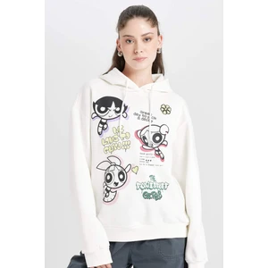 Coool PowerPuff Girls Oversize Geniş Kalıp Kapüşonlu Baskılı Kalın Sweatshirt D4846AX24WN