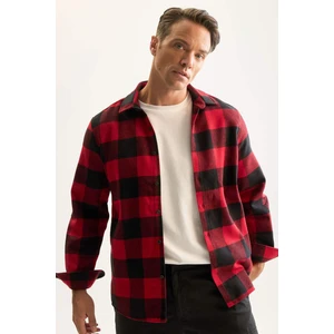 Regular Fit Polo Yaka Kareli Oduncu Flanel Uzun Kollu Gömlek D7189AXNS