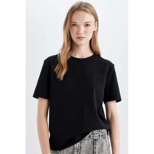 Regular Fit Bisiklet Yaka Basic Düz Kalın Kısa Kollu Siyah Tişört D7579AX24AU