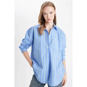Oversize Geniş Kalıp Cepli Çizgili Poplin Uzun Kollu Gömlek B1132AX24AU