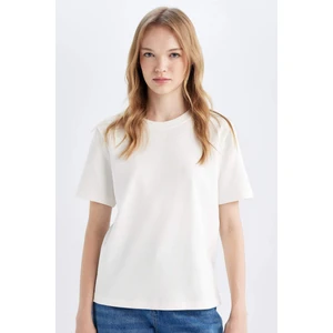 Regular Fit Bisiklet Yaka Basic Düz Kalın Kumaş Kısa Kollu Tişört D7579AX24AU