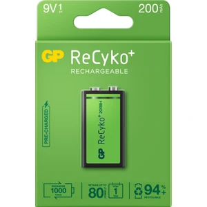 GP Batteries Gp Recyko 200 9V Boy Ni-Mh Şarjlı Pil 8.4 Volt Tekli Kart