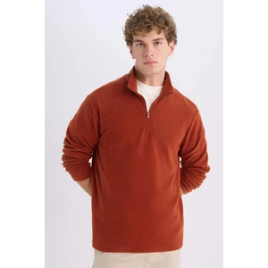 Turuncu Tüylenme Yapmayan Soğuk Geçirmez Regular Fit Dik Yaka Fermuarlı Polar Sweatshirt Y3996AZNS