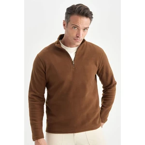Kahverengi Tüylenme Yapmayan Soğuk Geçirmez Regular Fit Dik Yaka Fermuarlı Polar Sweatshirt Y3996AZNS
