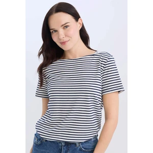 Regular Fit Kayık Yaka Çizgili Kısa Kollu Tişört D4534AX24AU