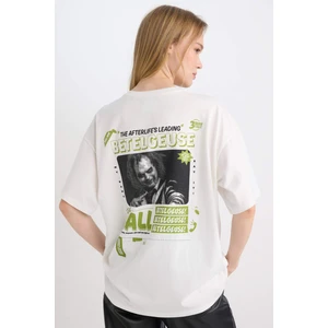 Coool Beetlejuice Oversize Geniş Kalıp Bisiklet Yaka Baskılı Kısa Kollu Tişört D8363AX24AU