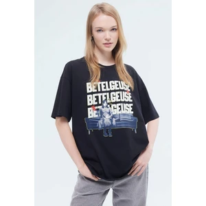 Coool Beetlejuice Oversize Geniş Kalıp Bisiklet Yaka Baskılı Kısa Kollu Tişört D8093AX24AU