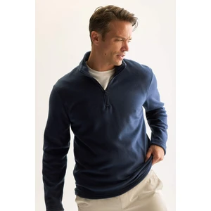 Lacivert Tüylenme Yapmayan Soğuk Geçirmez Regular Fit Dik Yaka Fermuarlı Polar Sweatshirt Y3996AZNS
