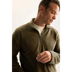 Haki Tüylenme Yapmayan Soğuk Geçirmez Regular Fit Dik Yaka Fermuarlı Polar Sweatshirt Y3996AZNS