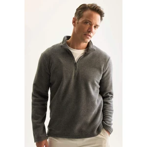 Antrasit Tüylenme Yapmayan Soğuk Geçirmez Regular Fit Dik Yaka Fermuarlı Polar Sweatshirt Y3996AZNS