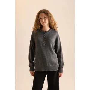 Oversize Geniş Kalıp Düğmeli Yaka Triko Kazak D4913AXNS