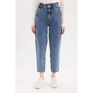 Paperbag Rahat Kesim Yüksek Bel Beli Lastikli Hafif Düz Paça Jean Yıkamalı Pantolon D5886AX24WN