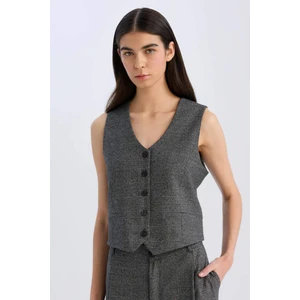 V Yaka Kareli Düğmeli Blazer Yelek D8634AX24AU