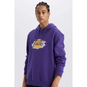 DeFactoFit NBA Los Angeles Lakers Standart Fit Kapüşonlu Baskılı Kalın Sweatshirt D8512AX24AU