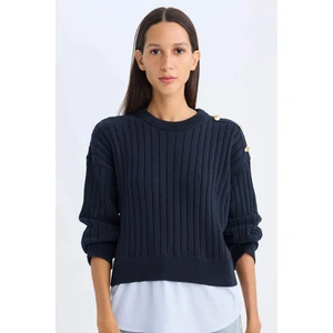 Relax Fit Bisiklet Yaka Etek Ucu Detaylı Triko Kazak D8584AX24WN