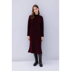 Relax Fit Yarım Balıkçı Yaka Midi Triko Bordo Elbise D8596AX24WN
