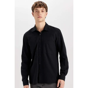 Regular Fit Pamuklu Basic Düz Keten Görünümlü Uzun Kollu Gömlek D7079AX24SP