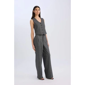 Wide Leg Klasik Kışlık Pantolon Kareli Cepli Yüksek Bel Geniş Bol Paça D8635AX24AU