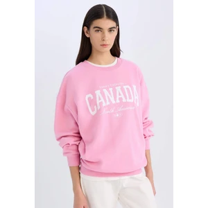 Oversize Geniş Kalıp Bisiklet Yaka Baskılı Kalın Sweatshirt D9805AX24WN