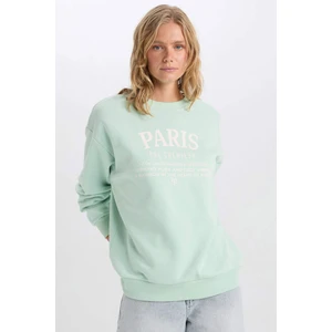 Oversize Geniş Kalıp Bisiklet Yaka Baskılı Kalın Sweatshirt D9804AX24WN