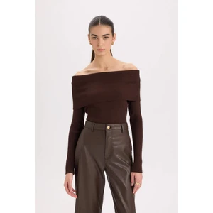 Fitted Omuzu Açık Fitilli Kaşkorse Triko Bluz E0245AX24WN