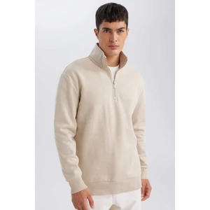 3 İplik Pamuklu Şardonlu İçi Polarlı Comfort Regular Fit Rahat Kalıp Dik Yaka Fermuarlı Kalın Sweatshirt D9067AXNS