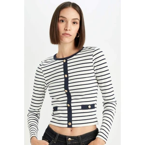 Slim Fit Dar Kesim Bisiklet Yaka Çizgili Düğmeli Smart Fitilli Kaşkorse Uzun Kollu Tişört D5115AX24AU
