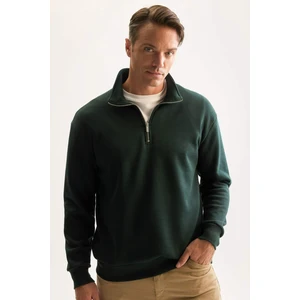 3 İplik Pamuklu Şardonlu İçi Polarlı Comfort Regular Fit Rahat Kalıp Dik Yaka Fermuarlı Kalın Sweatshirt D9067AXNS