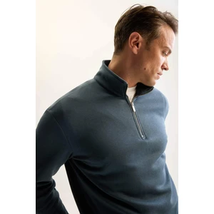 3 İplik Pamuklu Şardonlu İçi Polarlı Comfort Regular Fit Rahat Kalıp Dik Yaka Fermuarlı Kalın Sweatshirt D9067AXNS