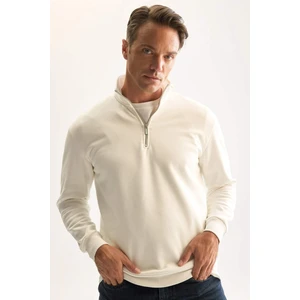 3 İplik Pamuklu Şardonlu İçi Polarlı Comfort Regular Fit Rahat Kalıp Dik Yaka Fermuarlı Kalın Sweatshirt D9067AXNS