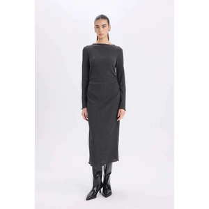 Bodycon Vücudu Saran Yarım Balıkçı Yaka Basic Düz Bürümcük Uzun Kollu Midi Elbise D8643AX24AU