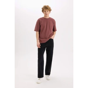 Oversize Geniş Kalıp Bisiklet Yaka Kısa Kollu Basic Düz Ağır Kumaş Tişört X3926AZ24AU