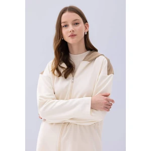 Relax Fit Kapüşonlu Beli Büzgülü Fermuarlı Sweatshirt D9024AX24WN