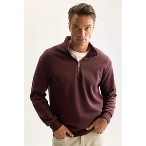 3 İplik Pamuklu Şardonlu İçi Polarlı Comfort Regular Fit Rahat Kalıp Dik Yaka Fermuarlı Kalın Sweatshirt D9067AXNS