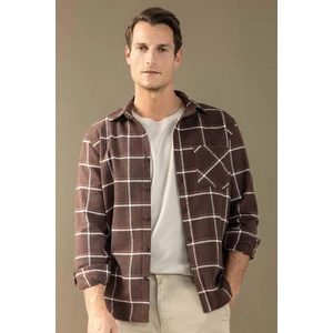 Regular Fit Polo Yaka Kareli Flanel Uzun Kollu Gömlek E2763AX24WN