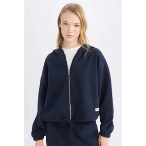 Coool Loose Fit Basic Düz Kapüşonlu Fermuarlı Sweatshirt E1464AX24WN