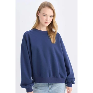 Coool Oversize Geniş Kalıp Bisiklet Yaka Kalın Basic Düz Sweatshirt A4177AX24WN
