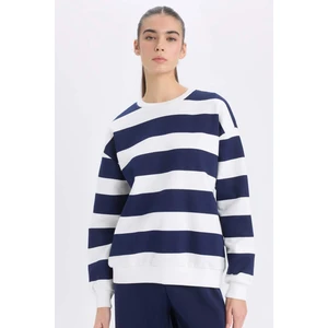 Relax Fit Bisiklet Yaka Çizgili Kalın Sweatshirt A1883AX24AU