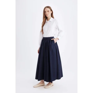A Kesim Beli Fermuarlı Basic Düz Poplin Kumaş Maxi Etek E0464AX24AU