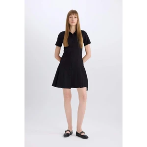 Polo Yaka Basic Düz Kısa Kollu Pileli Mini Elbise D4203AX24AU