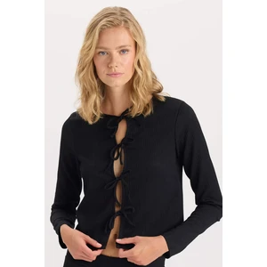 Regular Fit Bisiklet Yaka Basic Düz Bürümcük Uzun Kollu Bağlamalı Hırka D6296AX24AU