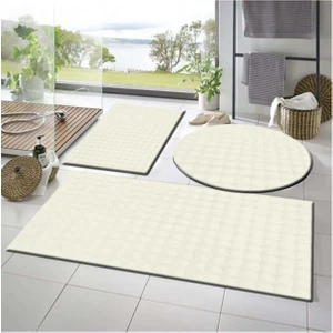 Raschel Carpet Balat Halı 3'lü Kaymaz Taban Bubble Peluş Banyo Paspası 50 x 50(YUVARLAK)-50 x 50 ve 50 x 70