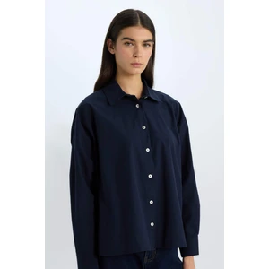 Oversize Geniş Kalıp Poplin Basic Düz Uzun Kollu Gömlek E2677AX24WN
