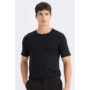 Slim Fit Dar Kesim Bisiklet Yaka Modal Karışımlı Pamuklu Basic Düz Siyah Kısa Kollu Tişört M6606AZ24AU
