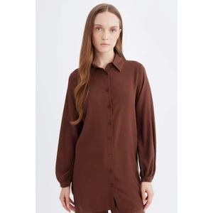 Regular Fit Basic Düz Viskon Uzun Kollu Gömlek Tunik D2613Ax24Au