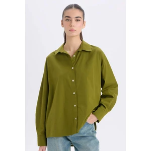 Oversize Geniş Kalıp Poplin Basic Düz Uzun Kollu Gömlek E2677AX24WN